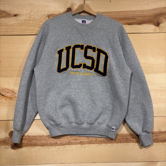 Vintage UCSD San Diego Sweatshirt Medium Gray Crewneck Pullover Russell USA Made - Picture 1 of 12